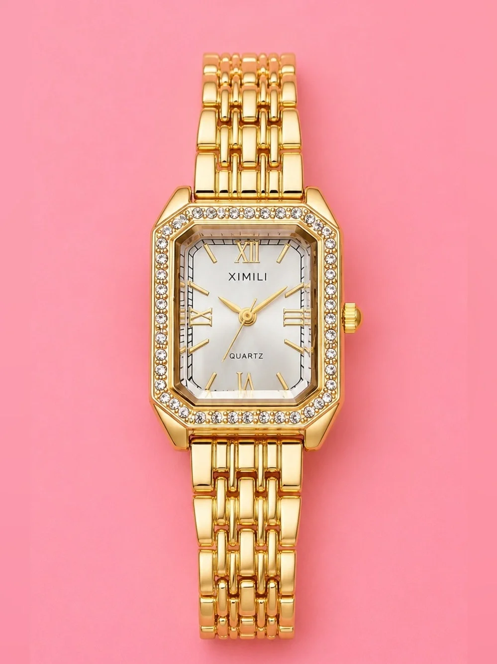 Classic Gold Square Crystal Watch